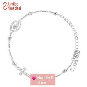 Sterling Silver Cross Charm Bracelet Adjustable Dainty Christian Gift